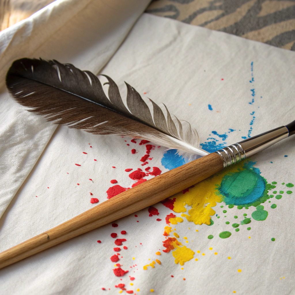Detailed studio bench photography of Da Vinci Casaneo synthetic round brush point holding wet wash