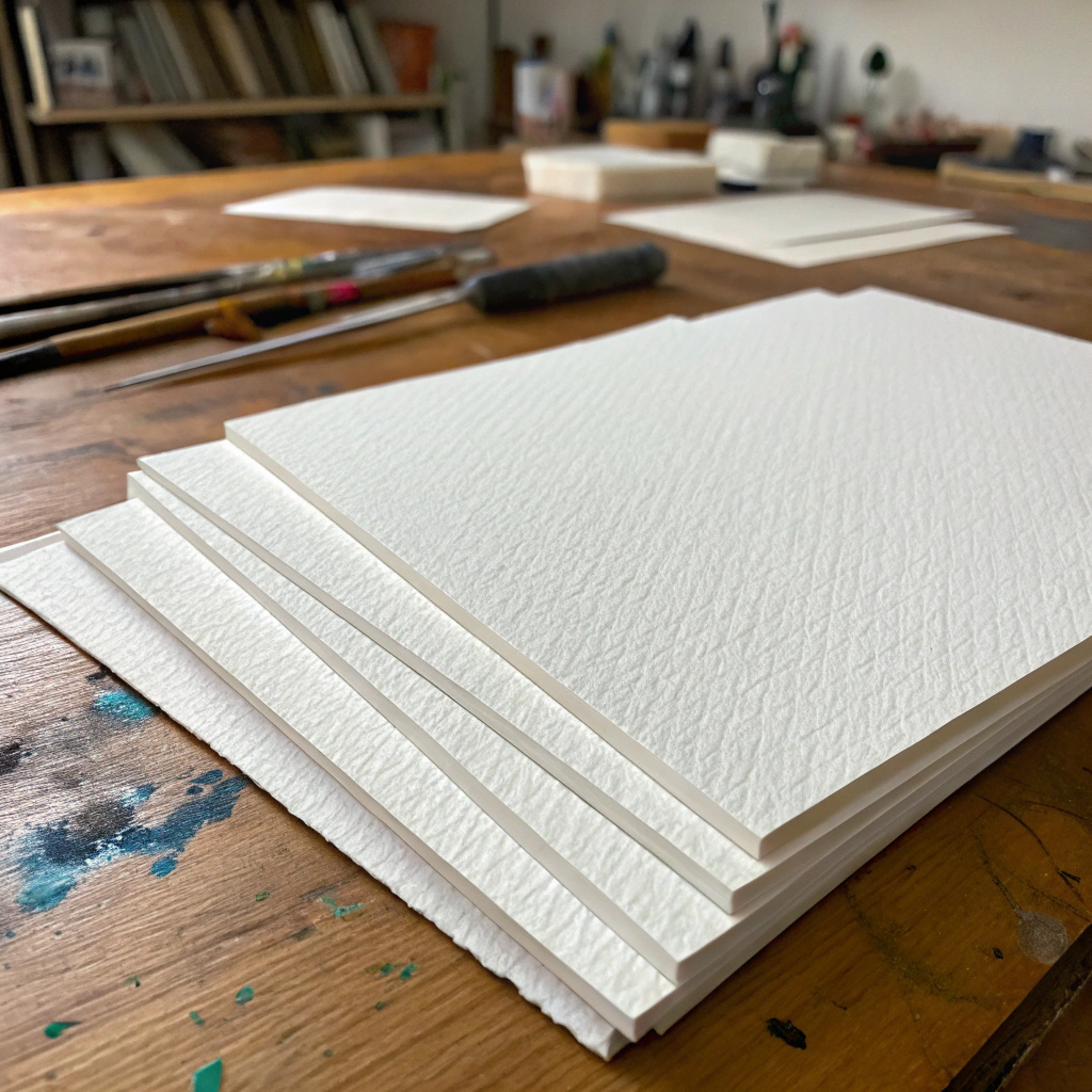 Detailed studio bench photography of Saunders Waterford rough cotton paper deckle edge